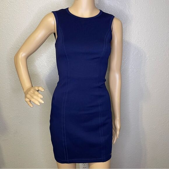 NWT Armani Exchange Bodycon Ponte Seamed Mini Dress Navy Blue Size XS - Picture 2 of 14